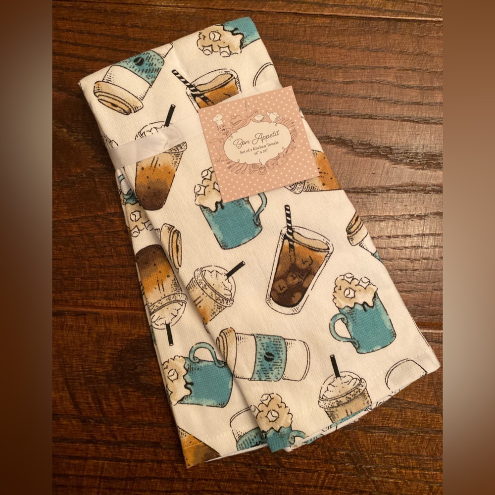 Starbucks Themed Drinks Kitchen Towels Set, Iced Cappuccinos & Iced Macchiatos